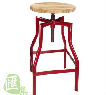 现代简约圓木板鐵腳餐椅